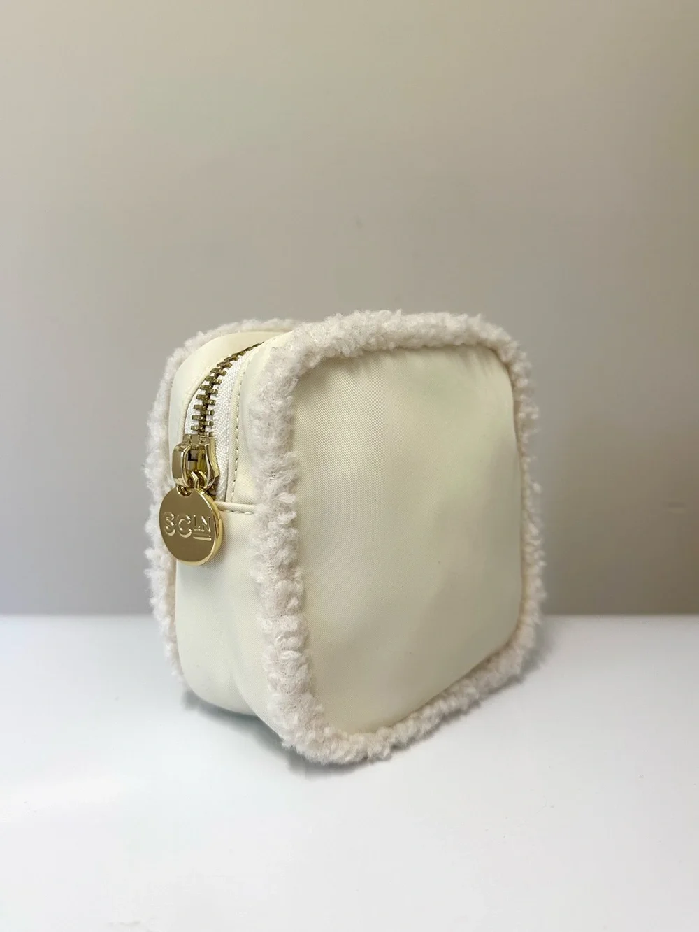 Stoney Clover Lane Cream Small Zip Pouch with Sherpa Trim